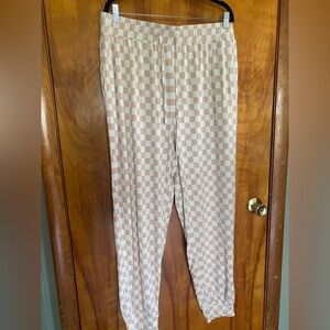 Bamboo Women's Checkerboard Track Joggers - Cream & Light Pink